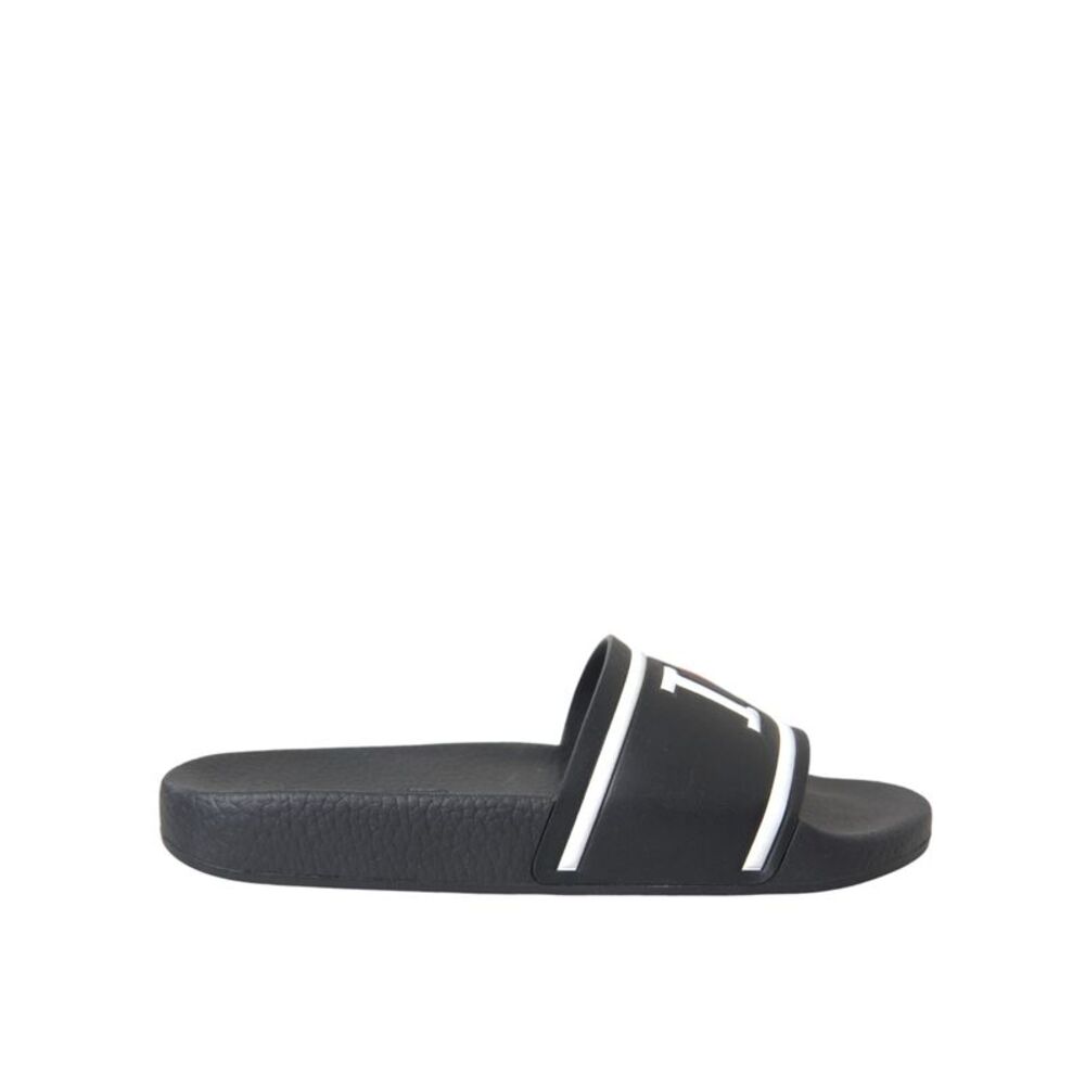 Dolce & Gabbana Black Leather I Love D&G Sandals Slides Women's Shoes